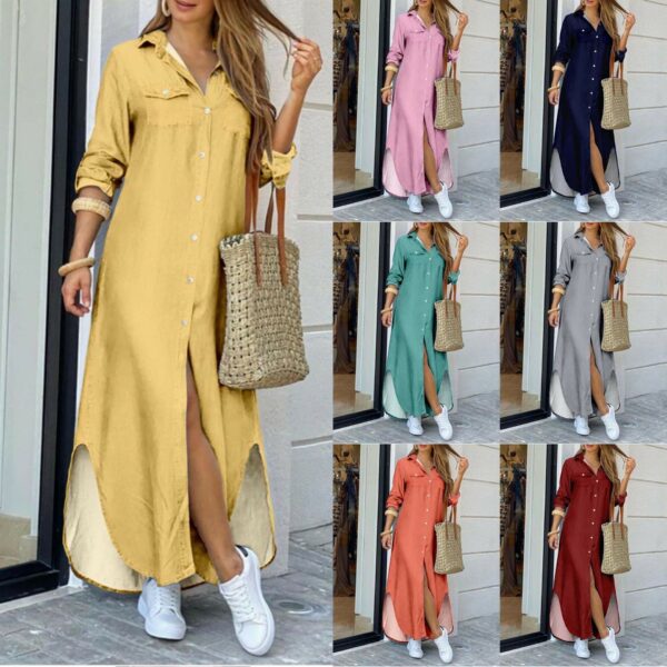 Autumn Long Shirt Dresses Women Pocketed Fashion Print Elegant Plus Size 5XL Casual Dress, New Long Sleeve Single Breasted Dress