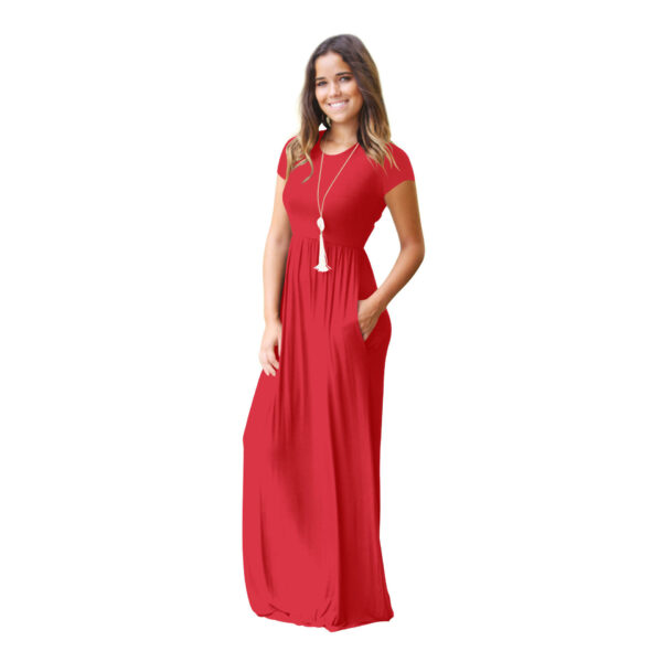 Stylish Long Summer Dress for Women: Short Sleeve Maxi Dress, Ladies' Party Casual Outfits, Green Red XXL Robe Femme - Image 3