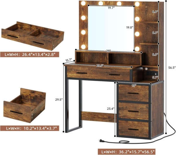 Hot deal Makeup vanity table dressing table with drawers and an LED-lit, padded mirror and stool