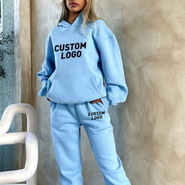 Wholesale Women Casual 3D Puff Print Cotton Oversized Hoodie and Jogger Set with Custom Logo for Plus Size Women's Hoodies and Sweatshirts