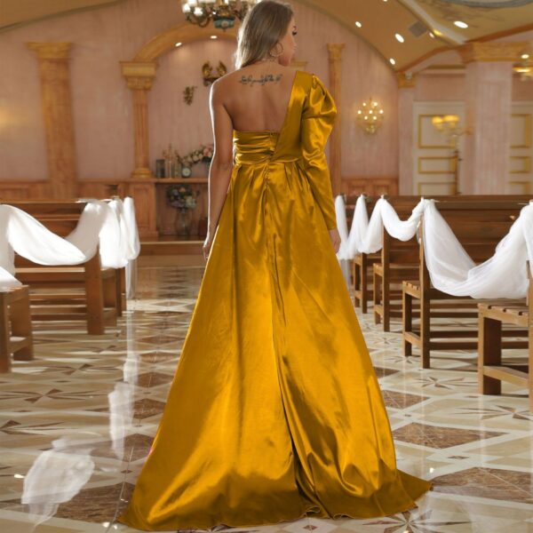 Mother of the Bride dresses, banquet gowns, satin one shoulder long tail ball gowns, and evening gowns for women - Image 3