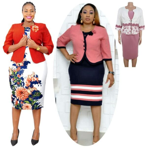 Pink-dressed African mother of the bride Plus Size Plushiki Turkey Jacket Dress Suit Nigerian Two-Piece Party Wear - Image 2