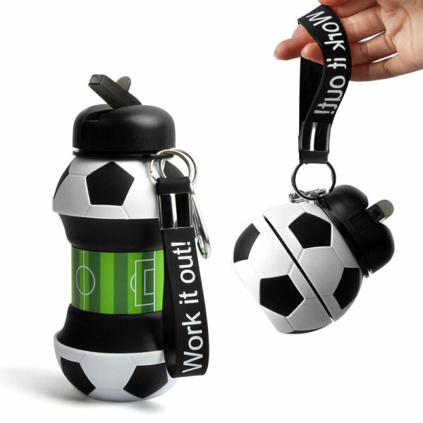 Kids Straw Football Collapsible Water Bottle with Custom Logo for Sports Drinkware - Football Botella de agua