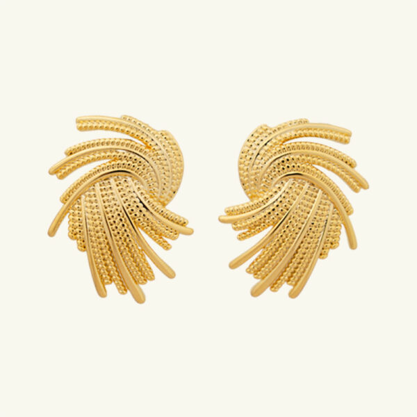 18K gold-plated, spiral-splash textured brass stud earrings that are stylish and vintage.