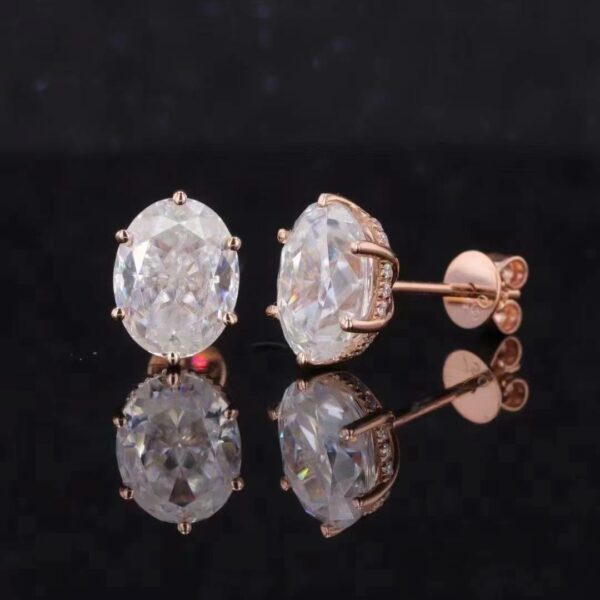 18K Rose Gold Stud Earrings with 2CT 7x9mm Oval Cut VVS1D Moissanite Hidden Halo Classic Earrings for Women  - Image 2