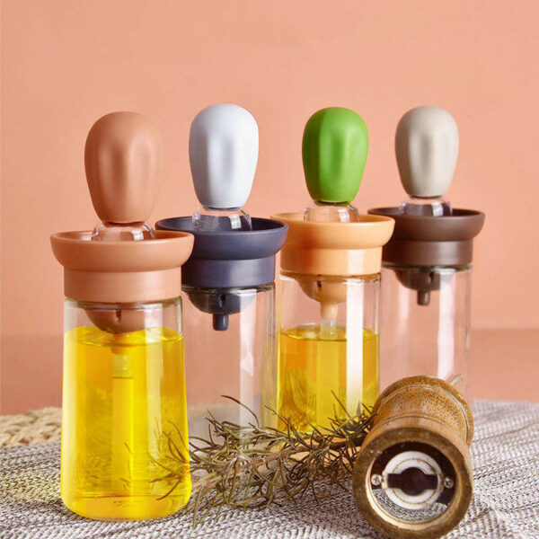 Customized Creative Glass Oil Brush Bottle Silicone BBQ Oil Bottle Brush Kitchen Temperature Resistant Oil Bottle