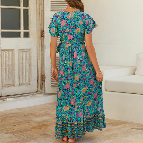 Summer Floral Casual Dresses, V-neck, Short Sleeve, Floral Printed Dresses for Women - Image 4