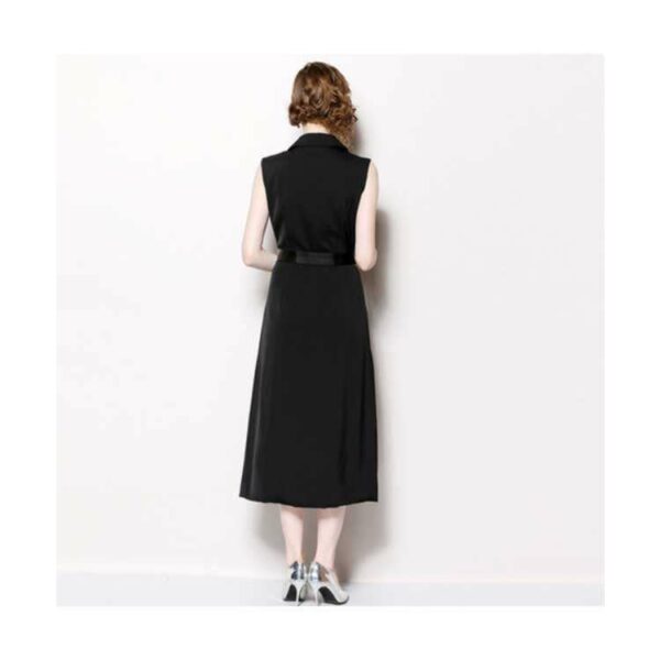 Sleeveless Career Dress for Women in Black Long Casual V-Neck Office Dresses - Image 4