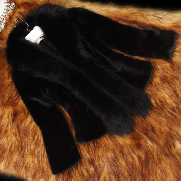 Women's short-style rabbit fur coat with fox fur collar, unique fox fur coats on sale