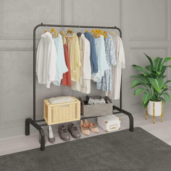 Garment Rack with Bottom Shelf: 43.3-Inch Clothes Stands & Shoe Racks Coat Stands