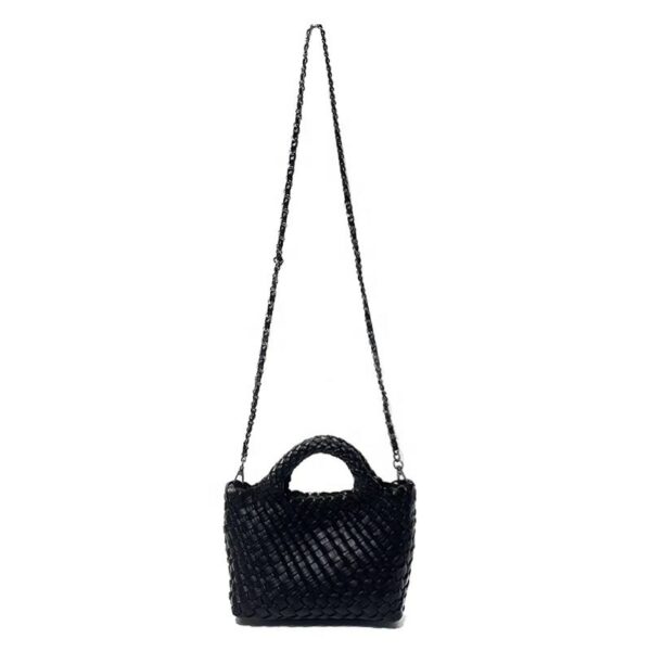 Ladies' Vintage Chain Mini Tote Bag, PU Woven Handbag with Nylon Lining, Everyday Use Dress Look, Casual Summer Fashion Shoulder Bag - Image 3