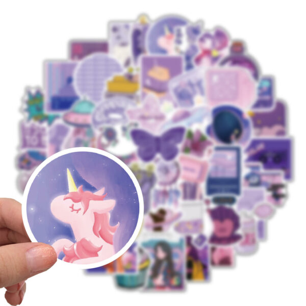 50 pieces of adorable cartoon purple wind girl graffiti stickers to adorn a motorcycle trunk that are waterproof - Image 3