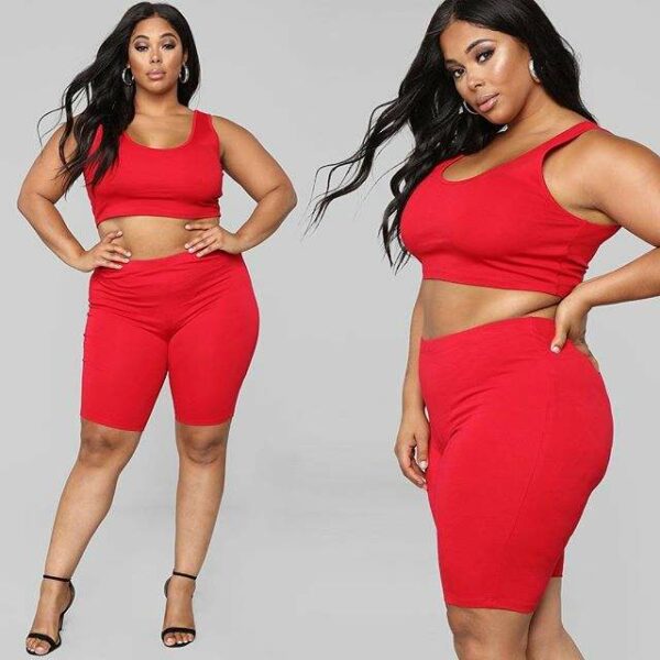 Women's Plus Size Clothing - Sexy Tank Crop Top Butt Lift Shorts 2-Piece Set - L to 4XL