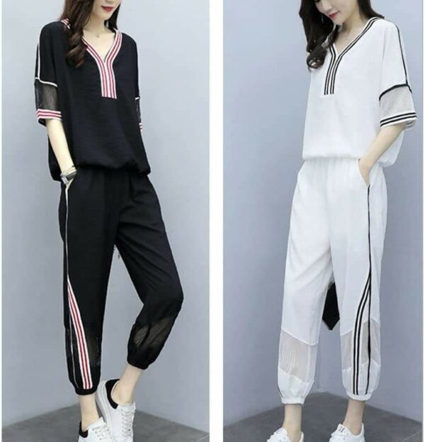 Summertime Loose 2 Piece Set Korean Loose Short Sleeve Top + Cropped Pant Suits Jogging Sweatsu 5XL 4XL Plus Size - Image 4