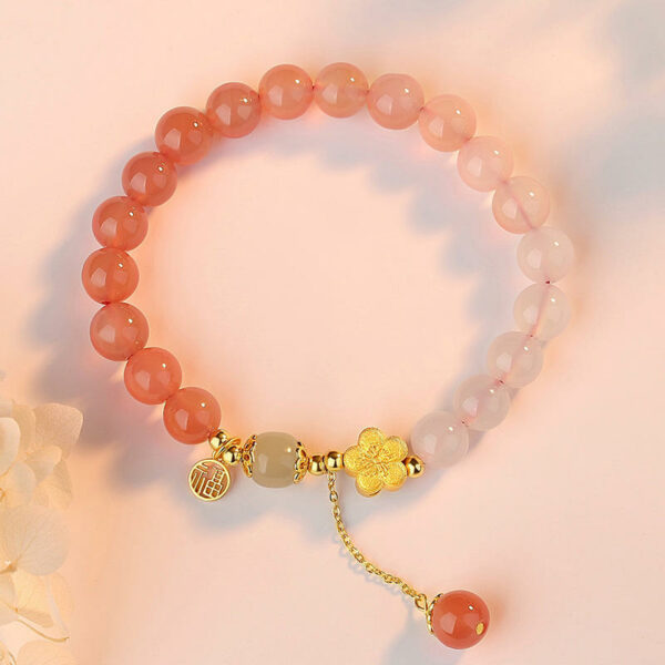 Agate and peach blossom bracelet made of sterling silver, feminine Women's agate opal bracelet exquisite jewelry - Image 3