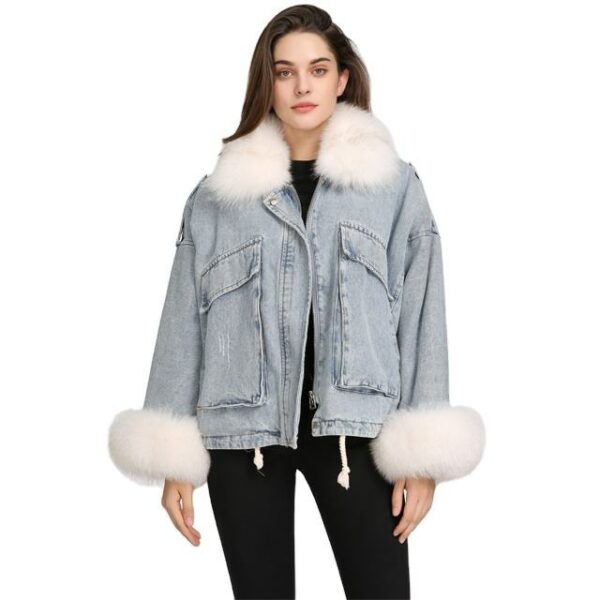 For a woman, winter coats and muffs Women's mixed-media chaqueta jeans and denim jackets - Image 3