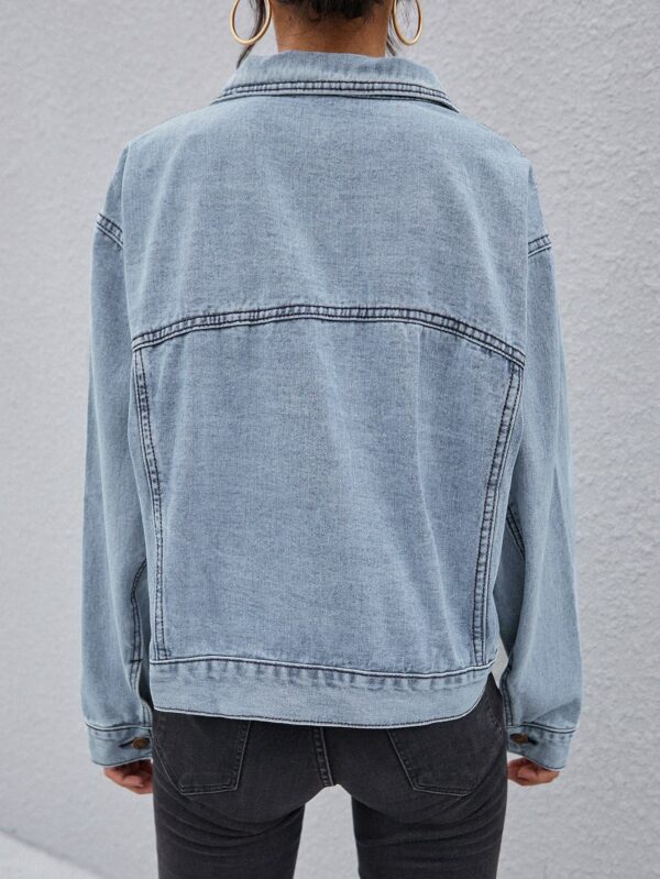 New Fashion Pocket Long Sleeve Denim Women Jacket with Customized Jean Ladies Coat - Image 4