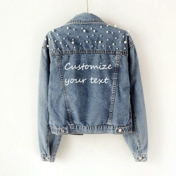 Women's Pearl Denim Jackets for Brides and Weddings: Trendy Long Sleeve Spring and Autumn Jackets with Beads - Image 3