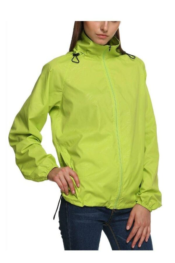 Women's waterproof, lightweight, hooded, quick-drying rain jacket that packs small and provides UV protection