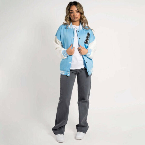 Baseball women's varsity jackets with flocking sleeves and long leather sleeves that are fashionable and breathable. - Image 3