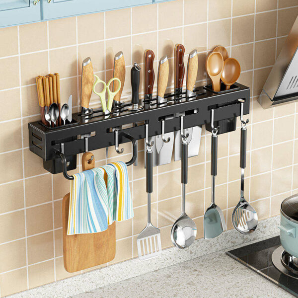 Wall-mounted Knife, Spoon, Utensil Holder Rack with Towel Hanger for Kitchen. - Image 2