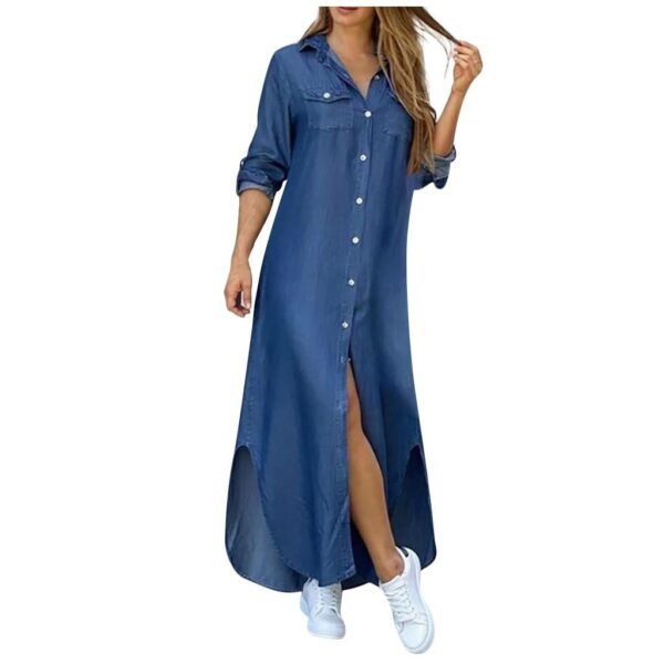 Autumn Long Shirt Dresses Women Pocketed Fashion Print Elegant Plus Size 5XL Casual Dress, New Long Sleeve Single Breasted Dress - Image 3