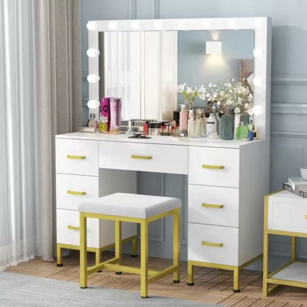 Golden Best Hot Selling Quality opulent makeup vanity Vanity Table Dressing Table Set with Mirror Drawers and LED Lighting The Golden Chair - Image 4