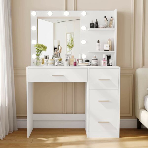 Simple cosmetics vanity with mirror and lamp study table, bedroom, modern, minimalist little table