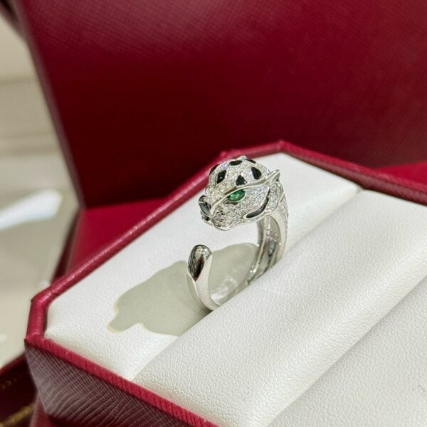 Superior Quality Adjustable Platinum Leopard Head Open Ring with Full Drill Zircon in 925 Sterling Silver - Image 3