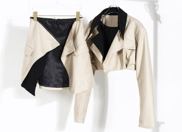 Stylish Spring New Long Sleeve Detachable Khaki Jackets Dress Blazers Set Femme Women Blazer - Image 4