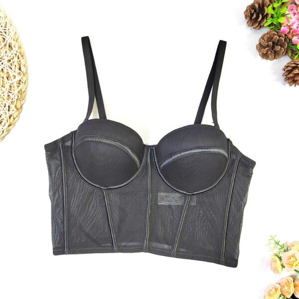 Women's Customizable Logo Inner and Outer Wear Strapless French Mesh Corset Bustier Sexy Top Bra and Outer Wear - Image 3