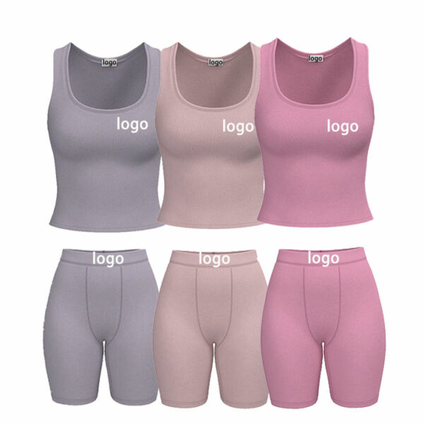 Two pieces of custom-logo women's clothing tank top sets Women's two-piece sets of wholesale cotton ribbed casual loungewear - Image 3