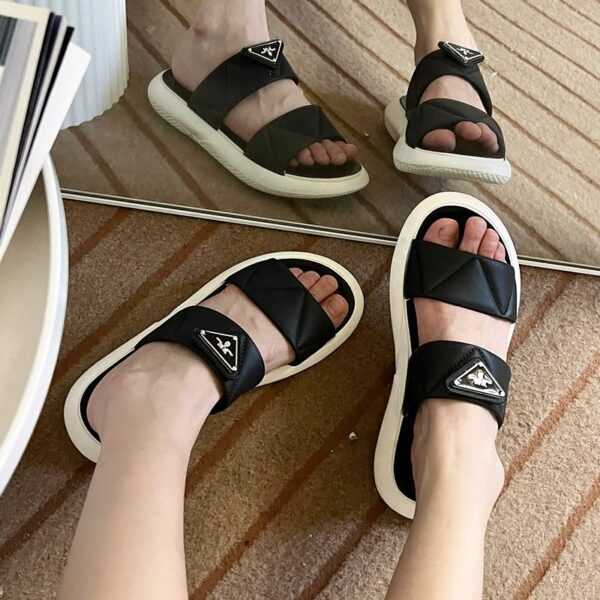 Summertime Outdoor Sport Sandals for Women and Ladies with Double Straps and Thick Bottom Black Platform Sandals - Image 3