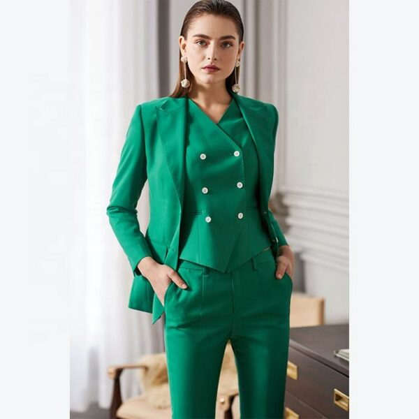 Women's two-piece, three-piece business suit in green, with green blazer pants suit and lady tuxedo suit,  newest styles - Image 3