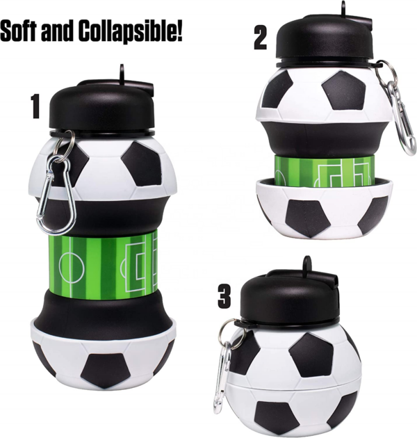 Kids Straw Football Collapsible Water Bottle with Custom Logo for Sports Drinkware - Football Botella de agua - Image 3