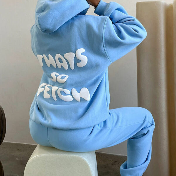 Wholesale Women Casual 3D Puff Print Cotton Oversized Hoodie and Jogger Set with Custom Logo for Plus Size Women's Hoodies and Sweatshirts - Image 4