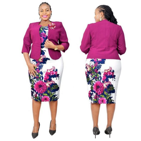 Pink-dressed African mother of the bride Plus Size Plushiki Turkey Jacket Dress Suit Nigerian Two-Piece Party Wear - Image 3