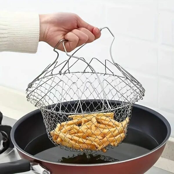 Folding Stainless Steel Strainers French Fry Basket: Multipurpose Kitchen Tools with a Household Oil Mesh Basket - Image 4