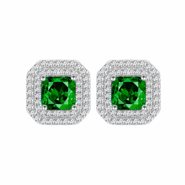 Women's Sparkling Party Fine Jewelry - 100% 925 Sterling Silver 6*6mm Emerald High Carbon Diamond Stud Earrings