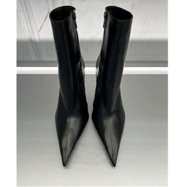 Custom Low MOQ Black Leather Ankle & Bootie Boots with High Top Heel and Big Size Pointy Toe Thin Heel for Ladies - Image 4