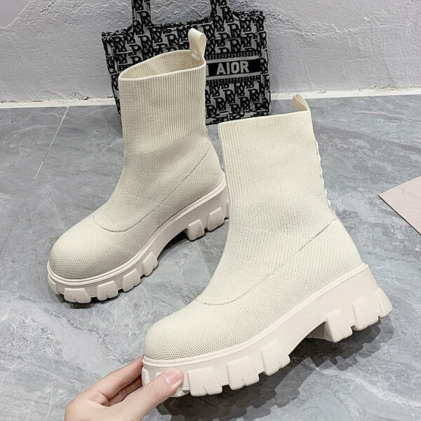 New Style Fashion Stretchable Knit Fabric Women's Boots Solid Color Ankle & Bootie for Ladies