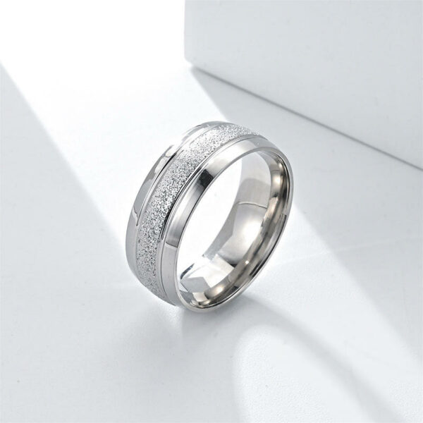 Fine Rings in Handmade Korean Version 8mm Popular Accessories Europe America Ring Double Line Frosted Stainless Steel Couple Ring - Image 5