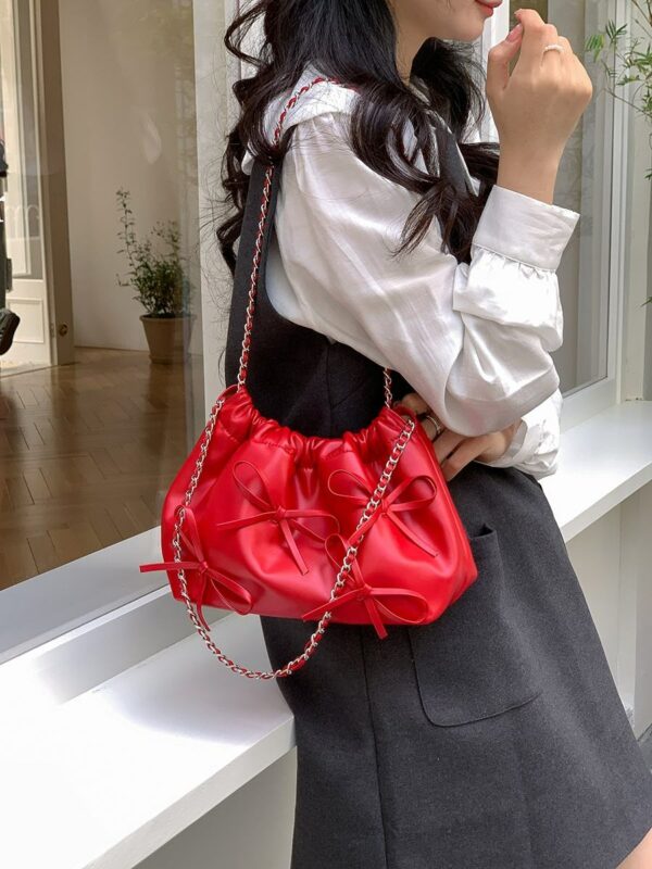 Beautiful High Quality PU Soft Leather Cloud Bag with a Large Capacity Crossbody Bucket Bag for Women in the Spring Bow Design - Image 4