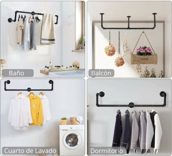 Clothes Rail Wall Mounted Industrial Pipe Clothing Rack Iron Clothes Bar Closet Organizing Garment Rack Clothing