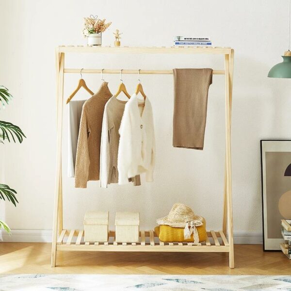 Simple bedside clothes hanger storage rack that is floor-standing