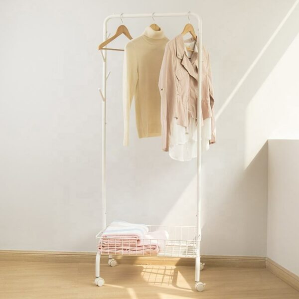 Hanging Clothes Rack, Coat Rack, and Basket for Bedroom Entryway - Image 5