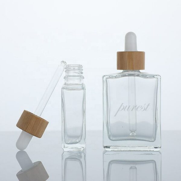 Cosmetic Set: Square Clear Glass Pipette Flat Serum Bottles (30ml, 50ml, and 100ml) Rectangular Glass Dropper Bottle for Essential Oils - Image 4