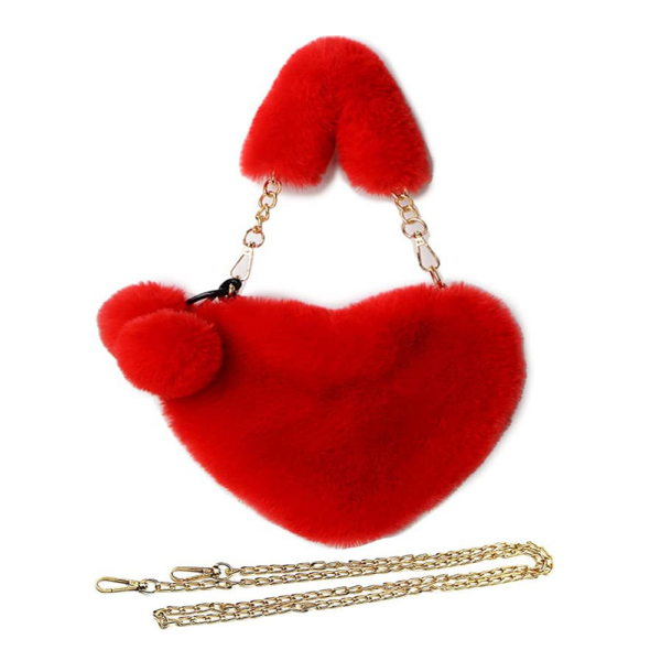 Heart-shaped, fluffy, faux fur shoulder bag that is lightweight, eco-friendly, and ideal for ladies and girls in the fall and winter - Image 5