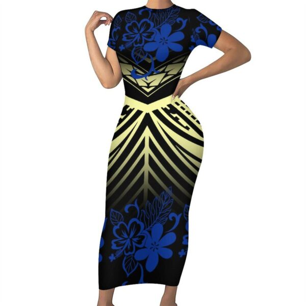 O Neck Short Sleeve Long Bodycon Tight Dresses Are a Hot Selling Style Gowns Plus Size Women's Dresses Polynesian Tattoo Printed Maxi Dress - Image 4