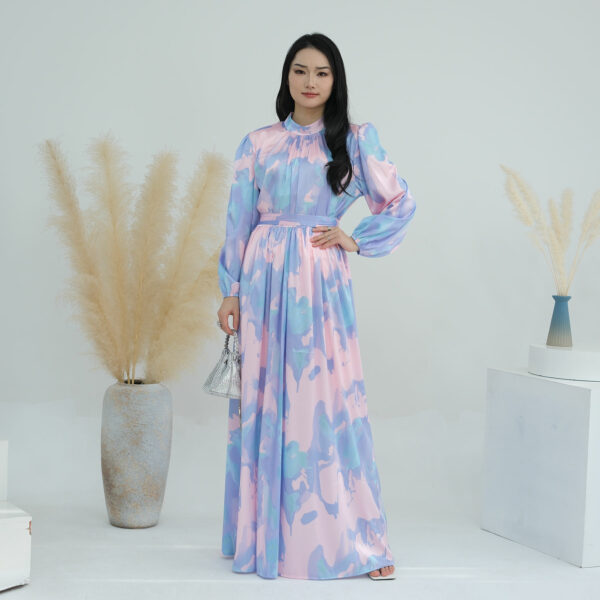 Islamic EID Modest Plus-Size Women's Abaya Dress with Satin Printing for the New Summer